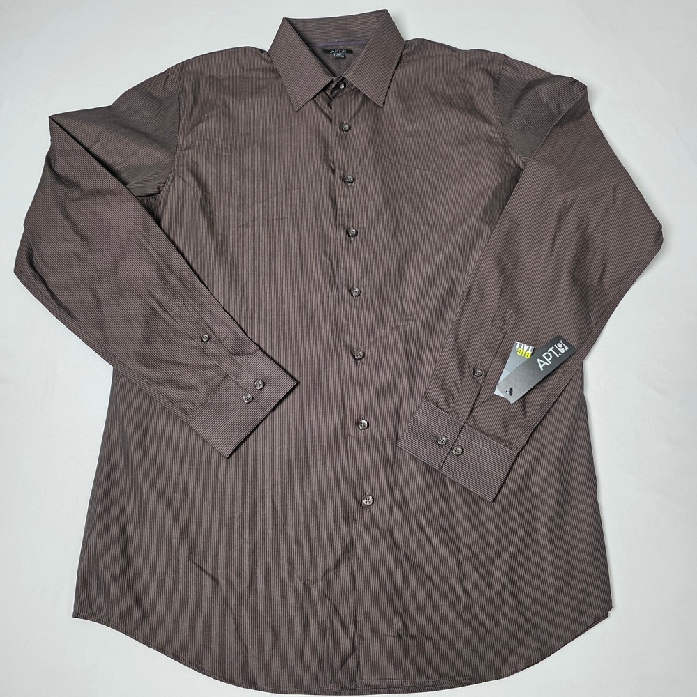 Apt 9 Button Down Shirt Mens LT Brown Micro Stripe Long Sleeve Big & Tall Cotton
